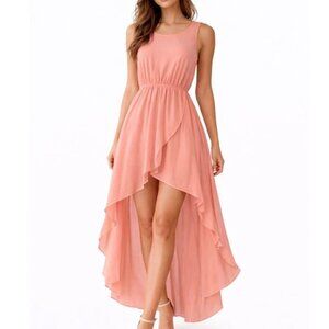 Sans Souci hi low Dress lightweight coral pink elastic waist SZ L flowy lined